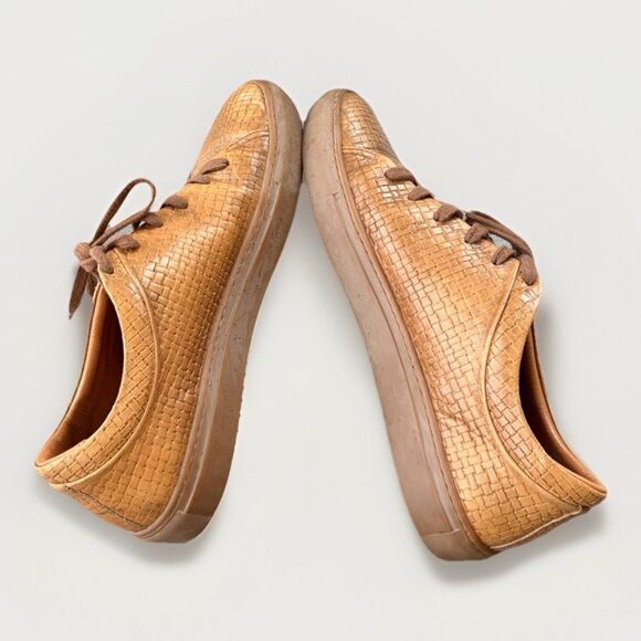 Aquatalia Alaric Basketweave Woven Leather Lace Up Sneakers Size 11 Mens Tan - Picture 5 of 9